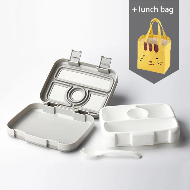 Gray 5 and bag Baispo Microwavable квадратная коробка для обеда для детей Герметичный пищевой контейнер с отделениями BPA бесплатно ланчбокс для пикника школы - Цвет: Gray 5 and bag