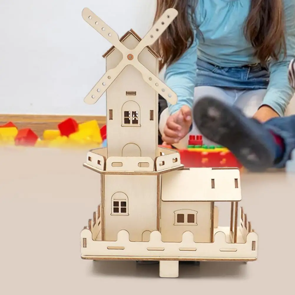 

Three-dimensional Wooden Dutch Windmills Lighting Effect Easy-assembled 3D Dutch Windmills Toys for School