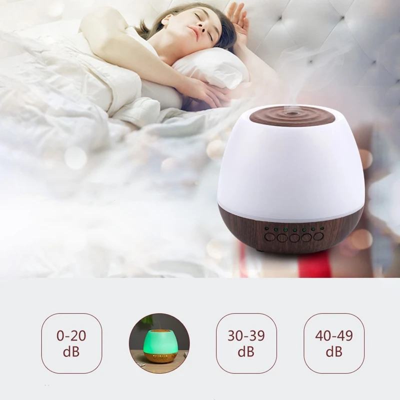 

400Ml Ultrasonic Air Humidifier Aroma Essential Oil Diffuser with Wood Grain 7 Color LED Lights Bluetooth Speaker