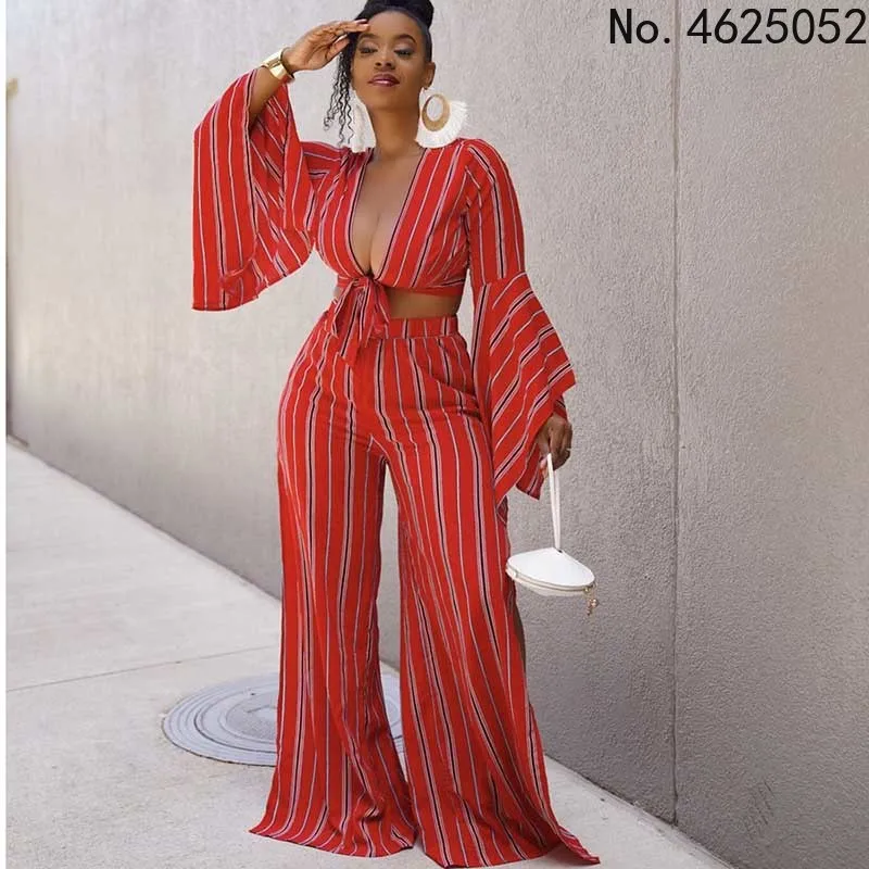 

Комплект из 2 предметов, Женская африканская одежда, Африканский Новый Дашики, модный бандажный топ и брюки, костюм с принтом в красную полос...