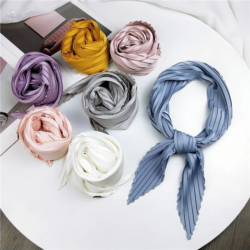 

Женский шелковый шарф AOMU, однотонный саржевый шарф, небольшие Квадратные платки, модный винтажный хиджаб, повязка на голову, 2019