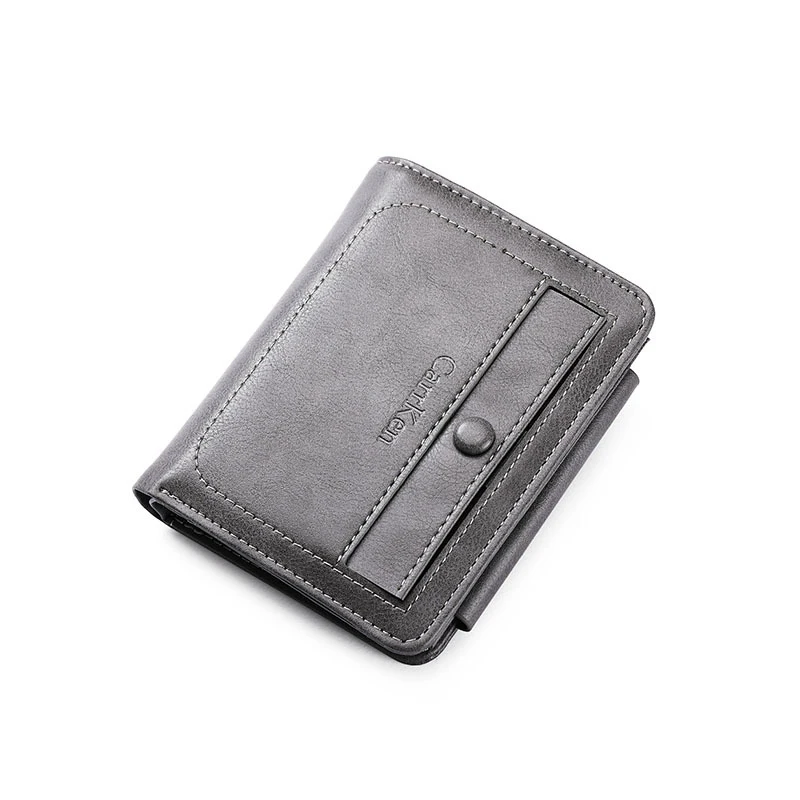 Short Men's Retro Tri-fold Capacity Zipper Coin Purse Male Buckle Multi-card Holder Solid Color Clutch Bag Money Clip