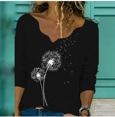 

Elegant V Neck Long Sleeve Autumn Blouse Woman Dandelion Letters Print Casual Shirts 2020 Fashion Streetwear Women Tops Pullover