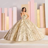 new arrival champagne princess quinceanera dresses beaded appliques sequins sweet 16 dress legant vestido de 15 anos