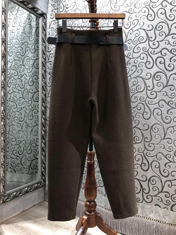 

2020 autumn and winter new fashion women's belt buckle waist decoration solid color all-match casual pants 1014