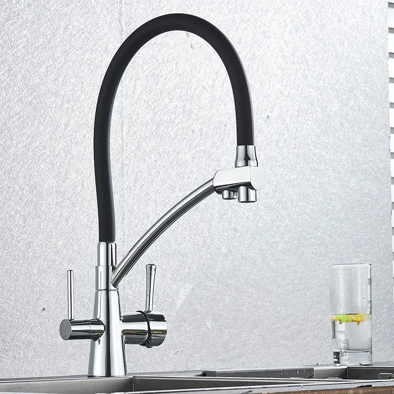 chrome Black pipe Абсолютно кухонный кран для раковины кран чистый фильтр для воды Смеситель кран двойные ручки очистка кухонный кран горячей и холодной воды - Цвет: chrome Black pipe