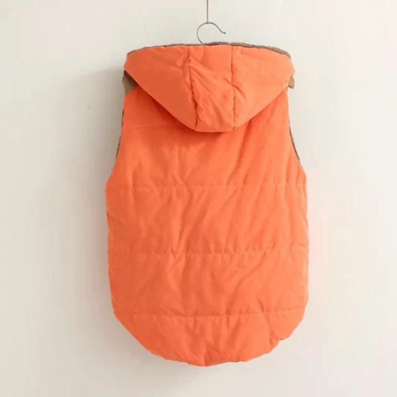 

Coral Fleece Hooded Women Vest Jacket Patchwork Sleeveless with Buttons Waistcoat Autumn Winter Coat