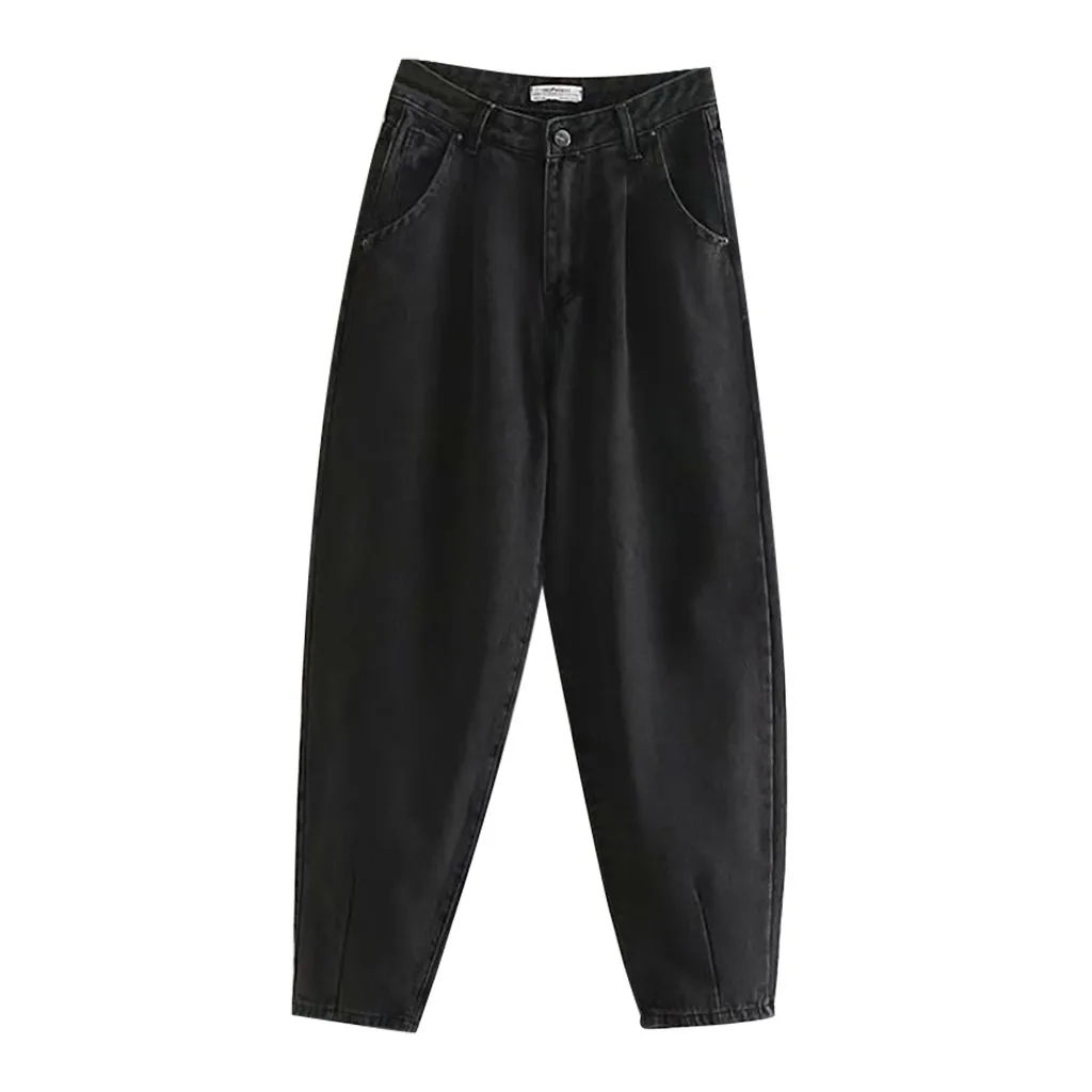 Женские джинсы с высокой талией Свободные повседневные однотонные карманами и