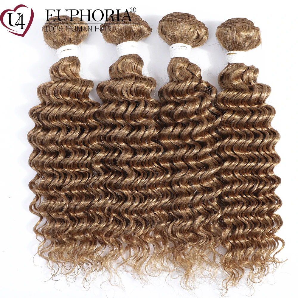 

Deep Wave Hair 4 Bundles Pack Brazilian 9A Remy 100% Human Hair Bundles Weaving Blonde 27 Ombre Color Bundles 8-26In EUPHORIA