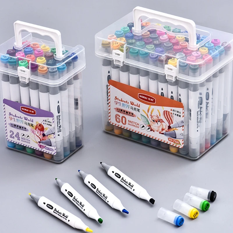 Набор маркеров 12/24/36/48/60 шт. двусторонние фломастеры для рисования скетчей