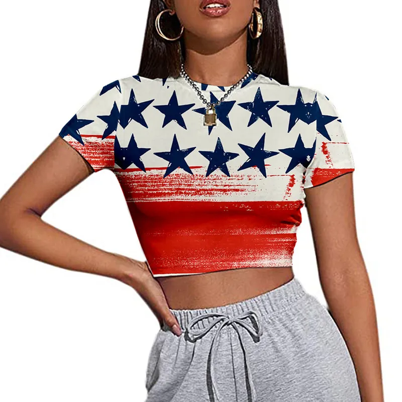 Женская футболка с принтом в виде американской звезды 4 июля летняя полоску