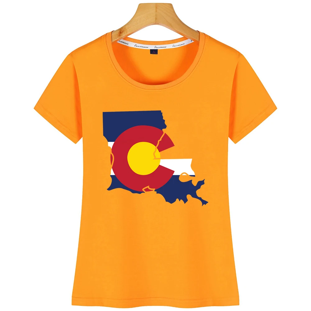 Топы футболка женская Луизиана Колорадский смешная с флагом гордыни базовая