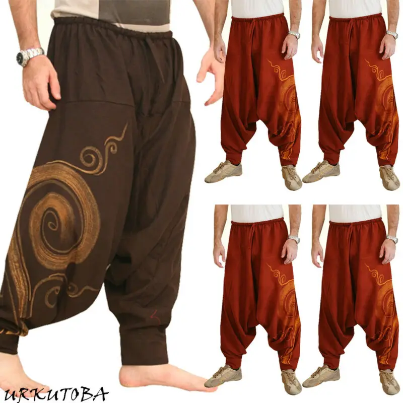 Men's Casual Elastic Waist Baggy Hippie Yoga Harem Pants Men Boho Gypsy Aladdin Alibaba | Мужская одежда