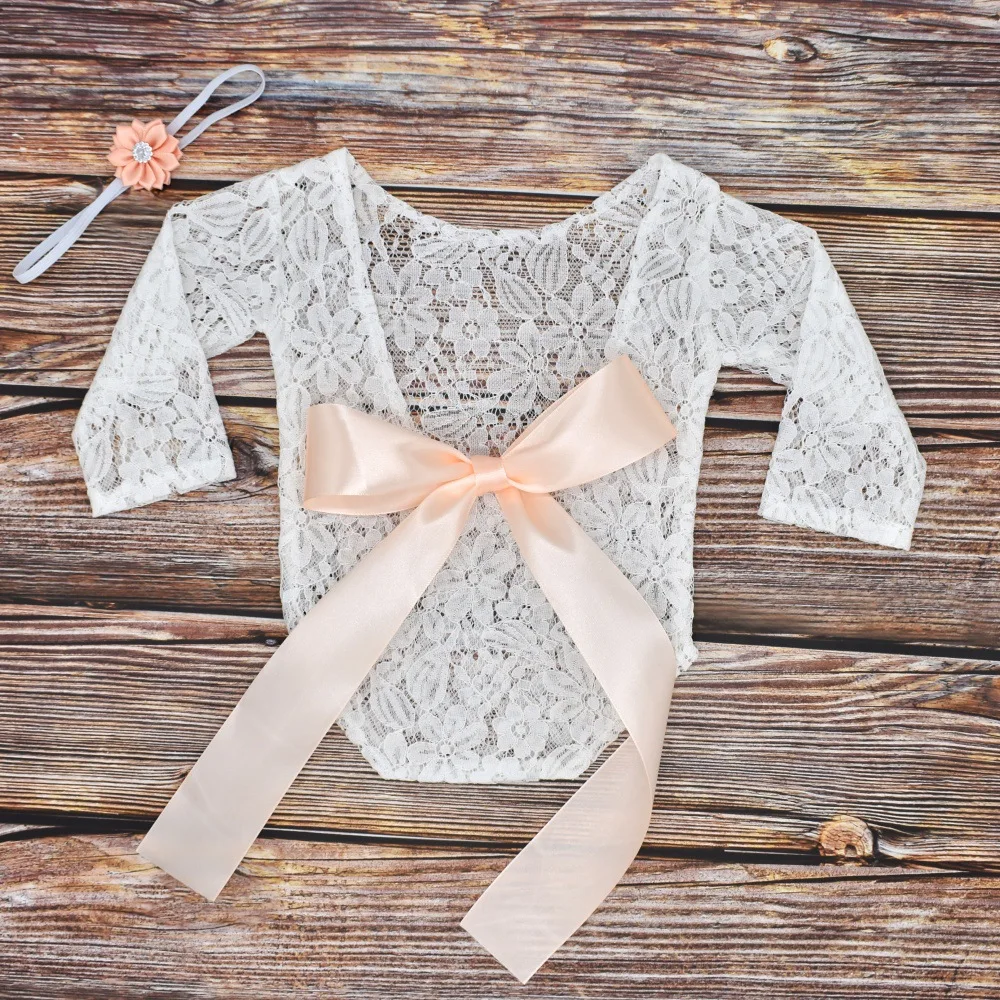 Accesorios de fotograf&iacute;a para reci&eacute;n nacido, Pelele de encaje para ni&ntilde;a, Monos Blancos para fotograf&iacute;a de reci&eacute;n nacido, ropa de princesa con lazo grande para beb&eacute;, sesi&oacute;n de fotos-3