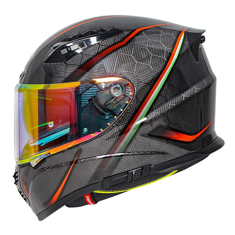 Золотистый козырек на все лицо мотоциклетный шлем из углеродного волокна для