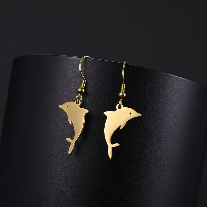 

Sipuris Stainless Steel Cute Mini Dolphin Plunge Drop Earrings Dangle Original Design Jewelry For Women Girls Gold Accessories