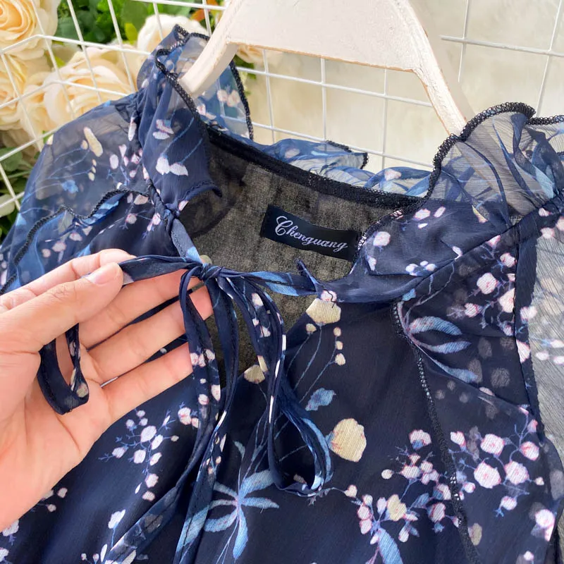 Женское длинное платье из тонкой ткани элегантное газовое до середины икры с