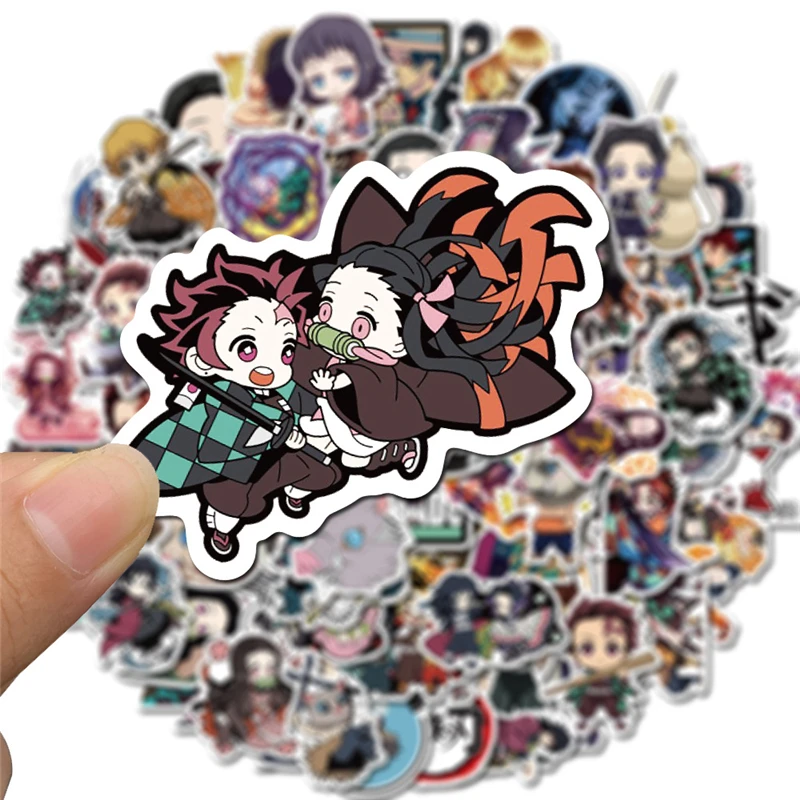 10/30/50/100 unids/set Anime demonio asesino Kimetsu No Yaiba pegatinas de PVC impermeable Skateboard equipaje de Vsco etiqueta engomada-3