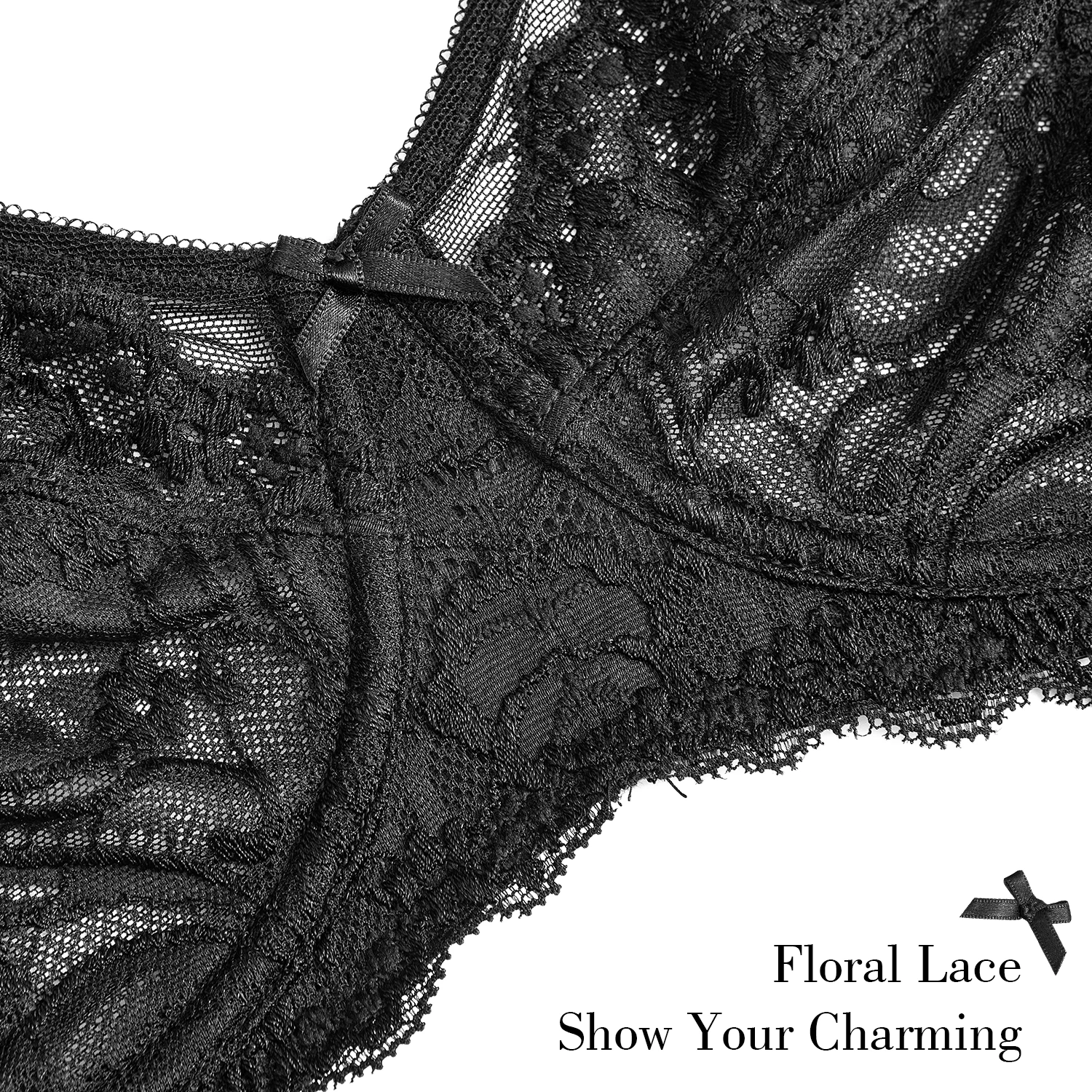 Wingslove Women Sexy Lace Seamless  Flora Bras Underwire Non-Padded Brassiere Firm Support Chest Mesh  Transparent Lingerie