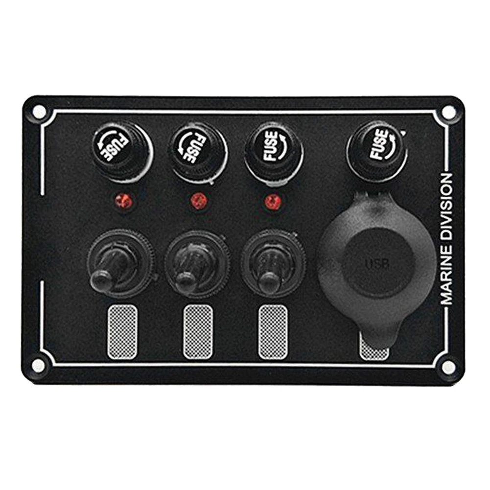 

YJ-SPA121 Car Charger Panel Replacement 3 Gang Toggle 12/24V Marine Switch Panel with Red Lights Car Charger