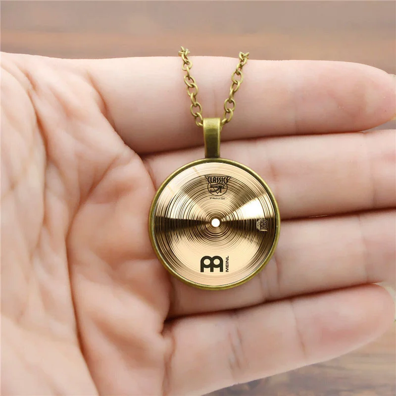 Fashion Musical Instruments Pendant Necklace Glass Round Cabochon Jewelry Drummer Cymbals Necklaces for Men Women Gift | Украшения и