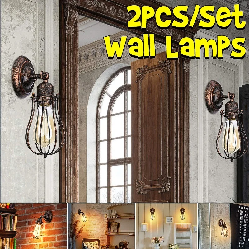 

2Pcs 60W Vintage Industrial Loft Rustic Wall Sconce Wall Light Fixtures Porch Bar Lamp