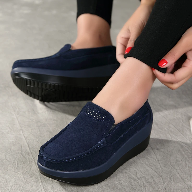 Женская обувь на плоской подошве Лоферы платформе без шнуровки Женские Кожаные