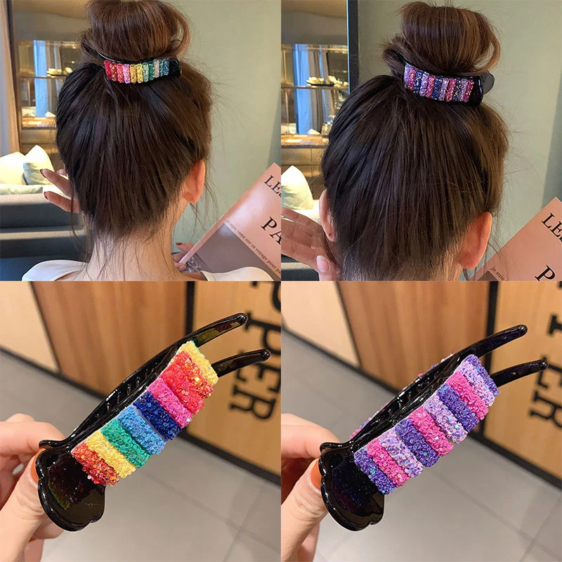 

Rainbow Hair Clips Big Crabs for Ponytail Bun Hair Clamps Candy Color Hairpin Meatball Hair Accessories Fashion Headdress Gift