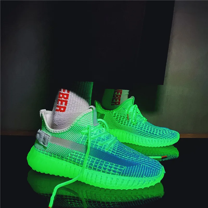 

Mens Knits Knit Rainbow Colors Sneakers Lace Up Sport Shoes Boys Luminous Athletic Noctilucous Lights New 2021