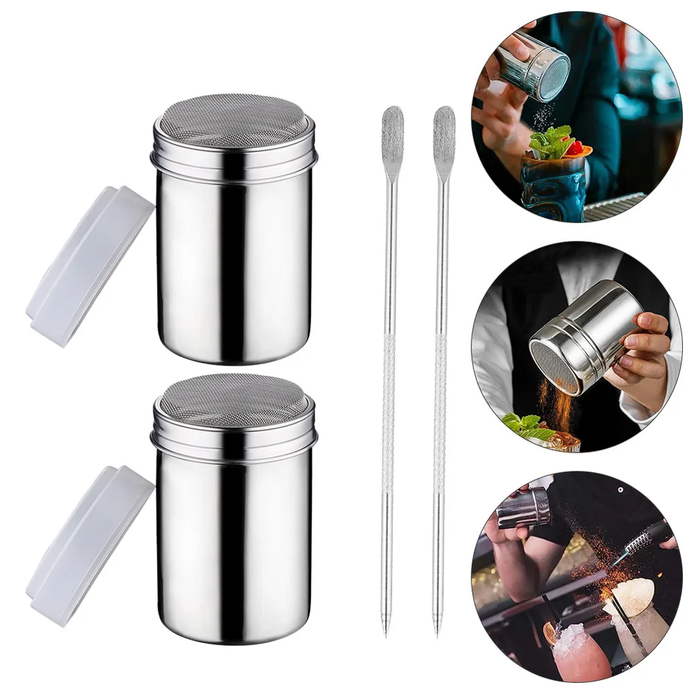 

Pepper Dispensers Coffee Powder Sprinklers with Latte Art Pens (Silver)