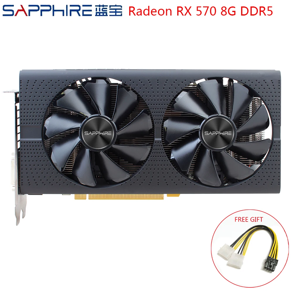 Видеокарта SAPPHIRE AMD Radeon RX 570 8 GB, игровые видеокарты для ПК, видеокарты GPU RX570 8GB GDDR5 256bit для ПК, используемые карты RX570