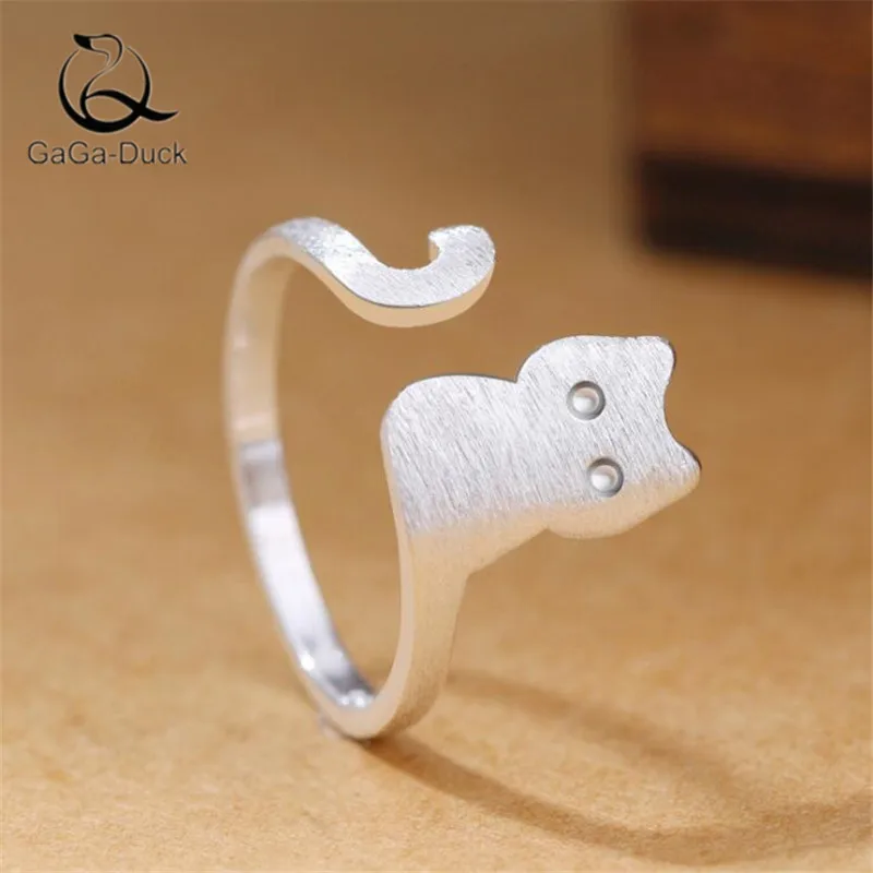 Новые милые индивидуальные посеребренные модные ювелирные изделия с милым животным, женские открытые кольца с котом и начесом JZ029