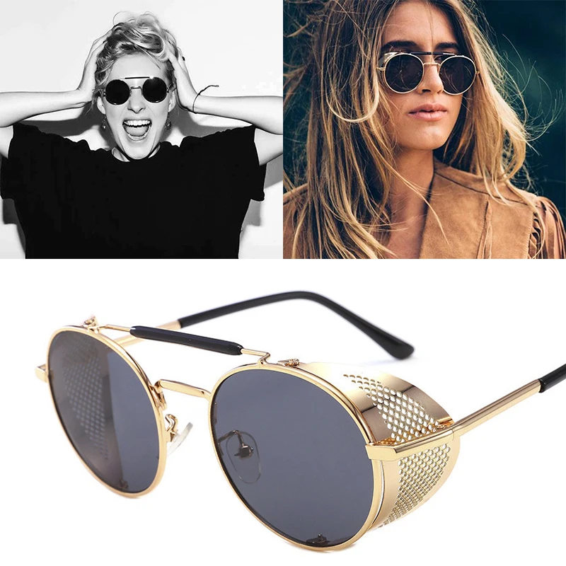 

2021 Round Steampunk Sunglasses Men Women Fashion Metal Glasses Brand Design Vintage Sunglasses UV400 Gafas