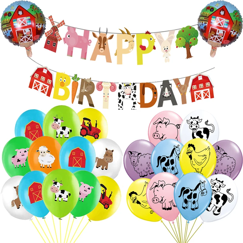 Zonon ферма животные корова свинка лошадь овечка тема Дети флажки с днем рождения