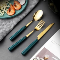 western cutters home steak tableware knife and fork spoon stainless steel ceramic dinner set gold cutlery set reusable flatware