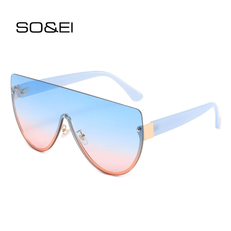 

SO&EI Fashion Oversized One Piece Sunglasses Women Vintage Semi-Rimless Gradient Eyewear Men Trending Flat Top Sun Glasses UV400