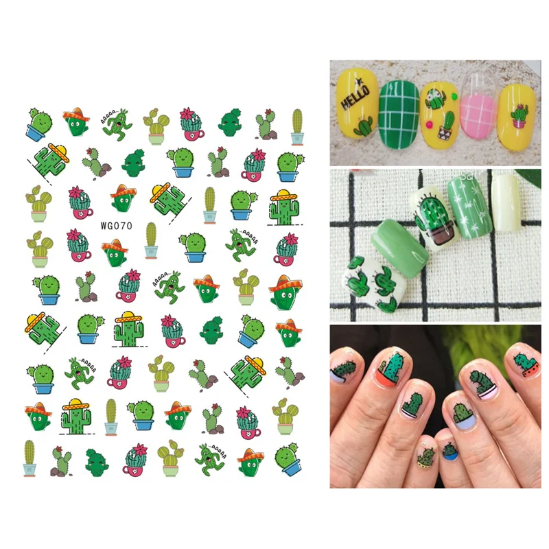 

10PCS Summer Fruit Nail Sticker Cartoon Animal Leaf Cactus Nail Slider Avocado Watermelon Nail Decoration Decal WG074