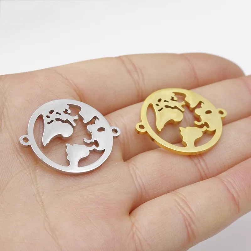 5 шт./лот подвески из нержавеющей стали соединители Карта мира аксессуары ручной