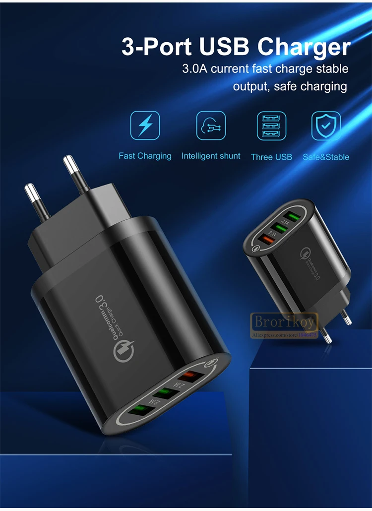 Быстрая зарядка 18 Вт QC3.0 3 порта для всех моделей телефонов планшет быстрая зарядка Мульти для iPhone samsung iPad 3 USB зарядное устройство