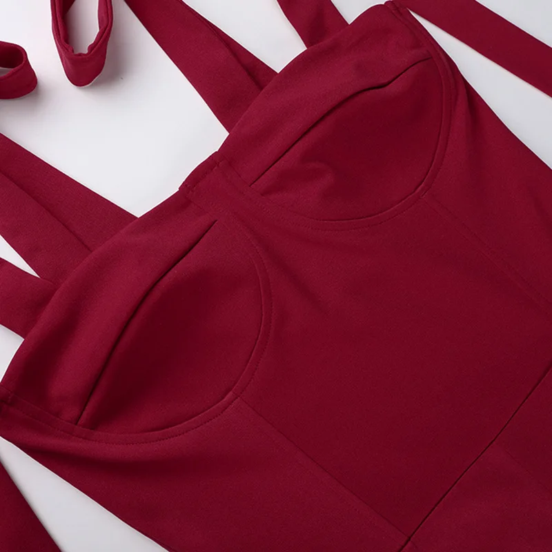 

Chiffon Bandage Bow Tie Party Elegant 2021 Summer Women's Tank Dresses Party Split Solid Backless Sexy Ladies Mid Calf Dress