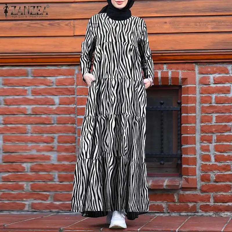 

Autumn Muslim Hijab Dress Kaftan 2021 Women Vintage Long Sleeve Printed Long Maxi Sundress Female Robe Vestido Plus Size
