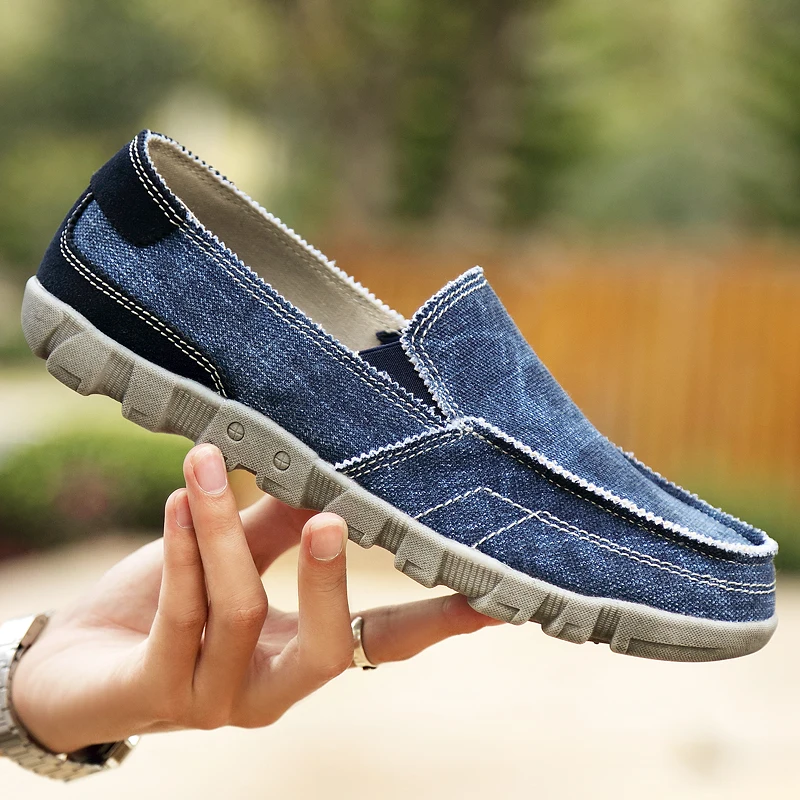 Blue Denim Shoes Men Canvas Large men's ribbed sole no shoelace odor-proof extra Size in Summer Jeans | Обувь