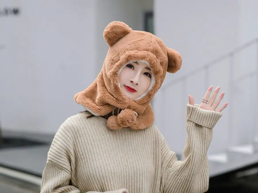 PLOERMIN новые милые Мультяшные уши Skullies Beanies кроличий мех вязаные шапки зимние толстые теплые мягкие Твердые крышки Зимние женские шапки