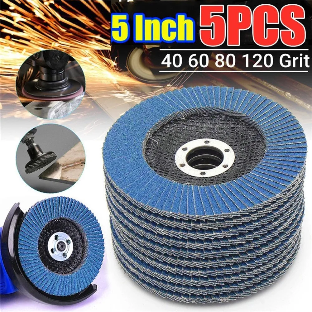 

5 Pcs Sanding Disc Polishing Pad Flap Discs 5 Inch 125mm 40/60/80/120 Grit Grinding Wheels For Angle Grinder Parts