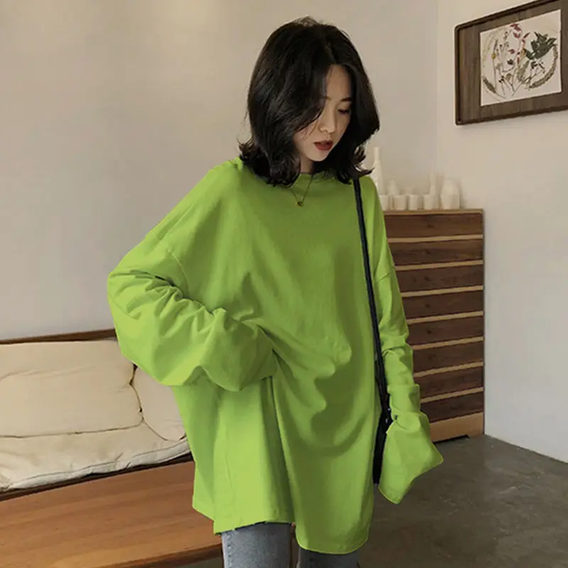 

Long Sleeve T-shirt Female 2021 Autumn New Student Korean Loose Solid Color Bottomed Shirt Top