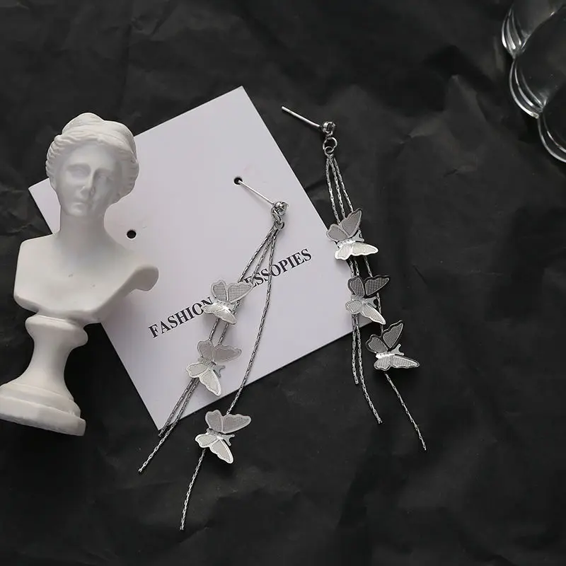 

Long Tassel Butterfly Earrings For Women Gold/Silver Color Metal Elegant Hollow Piercing Oreille Korean Dangling Earrings