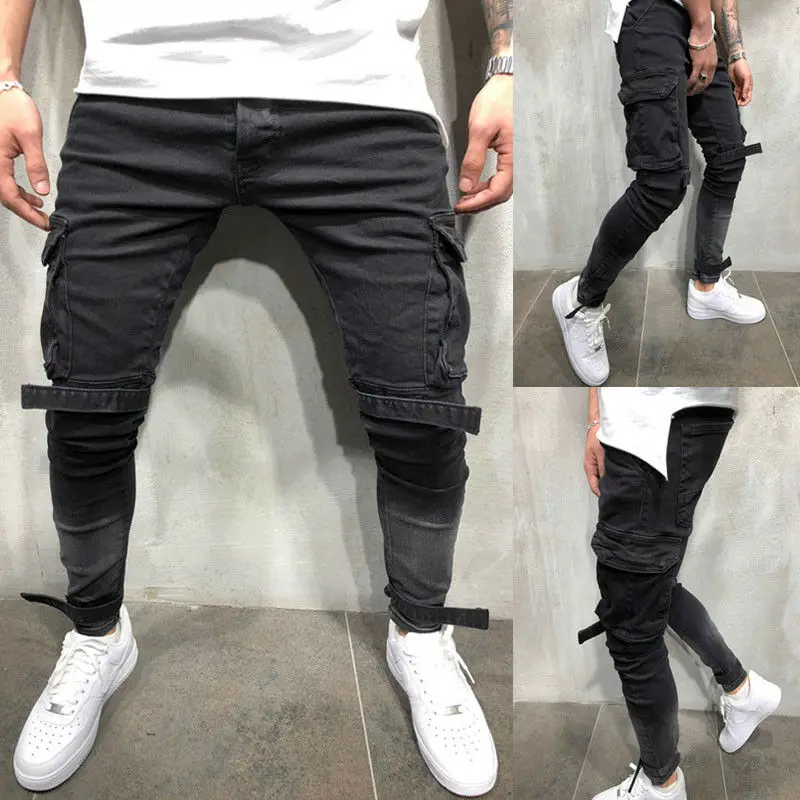 Мужские черные джинсы длинные брюки 2019 модная уличная одежда байкерские