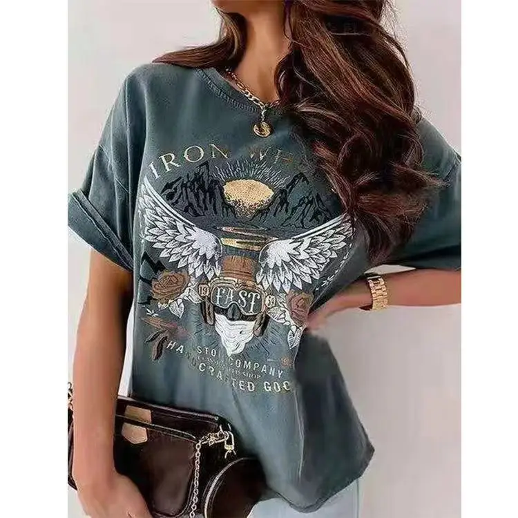 Женские винтажные футболки с коротким рукавом лето 2021 Свободный Топ модные в