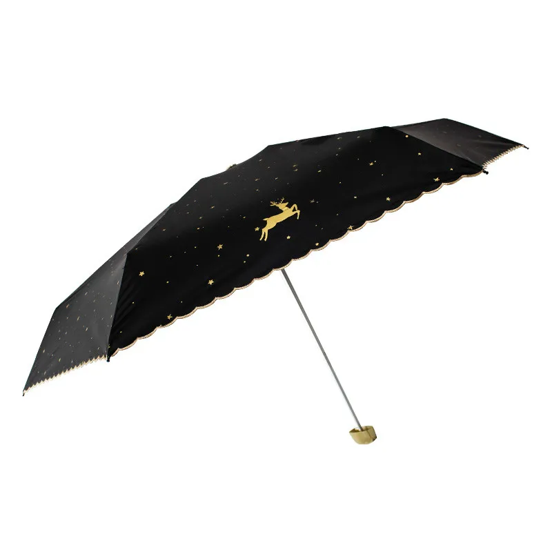 

Mini Pink Pocket Umbrella Women Uv Small Umbrella Deer Print Sun Rain Ladies Black Coating Five-Folding Bumbershoot