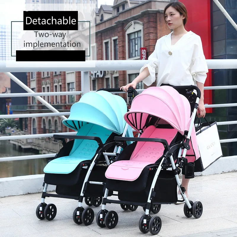 Lightweight Folding Double Stroller Twin Baby Stroller Shock Absorber Baby Pram High Landscape Can Sit Reclining Infant Carriage